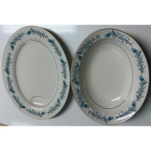 Theodore Haviland Clinton Blue Floral 11.5" Oval Platter & Serving Bowl 2pc Set